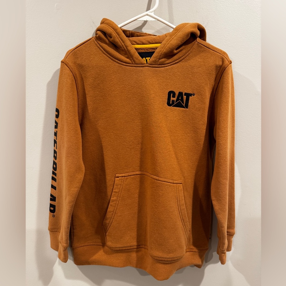 Youth Caterpillar CAT Embroidered Brown‎ Black Hoodie L 14 / 16